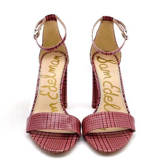 Sam Edelman Yaro Block Heel Ankle Strap Sandal Warm Pink Plaid Women’s Size 8.5 - Picture 9 of 16